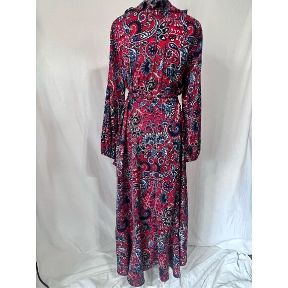 Gigi Parker red and blue paisley long sleeve ruffled wrap maxi dress hem sz XL - Picture 5 of 8